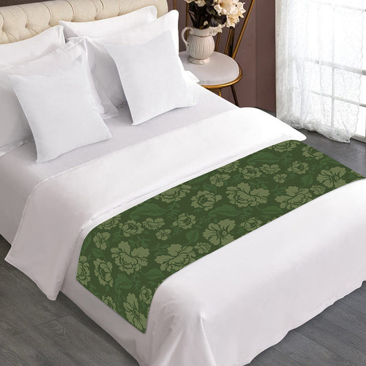 Military Green Camo Flower Pattern Print Bed Runner