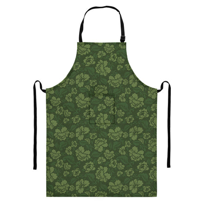 Military Green Camo Flower Pattern Print Bib Apron With Pocket