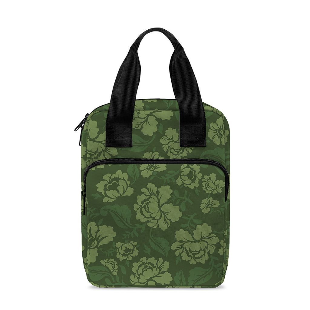 Military Green Camo Flower Pattern Print Bible Tote Bag