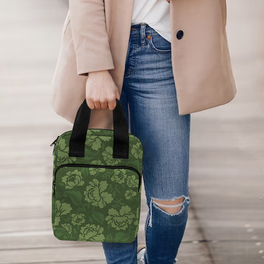 Military Green Camo Flower Pattern Print Bible Tote Bag