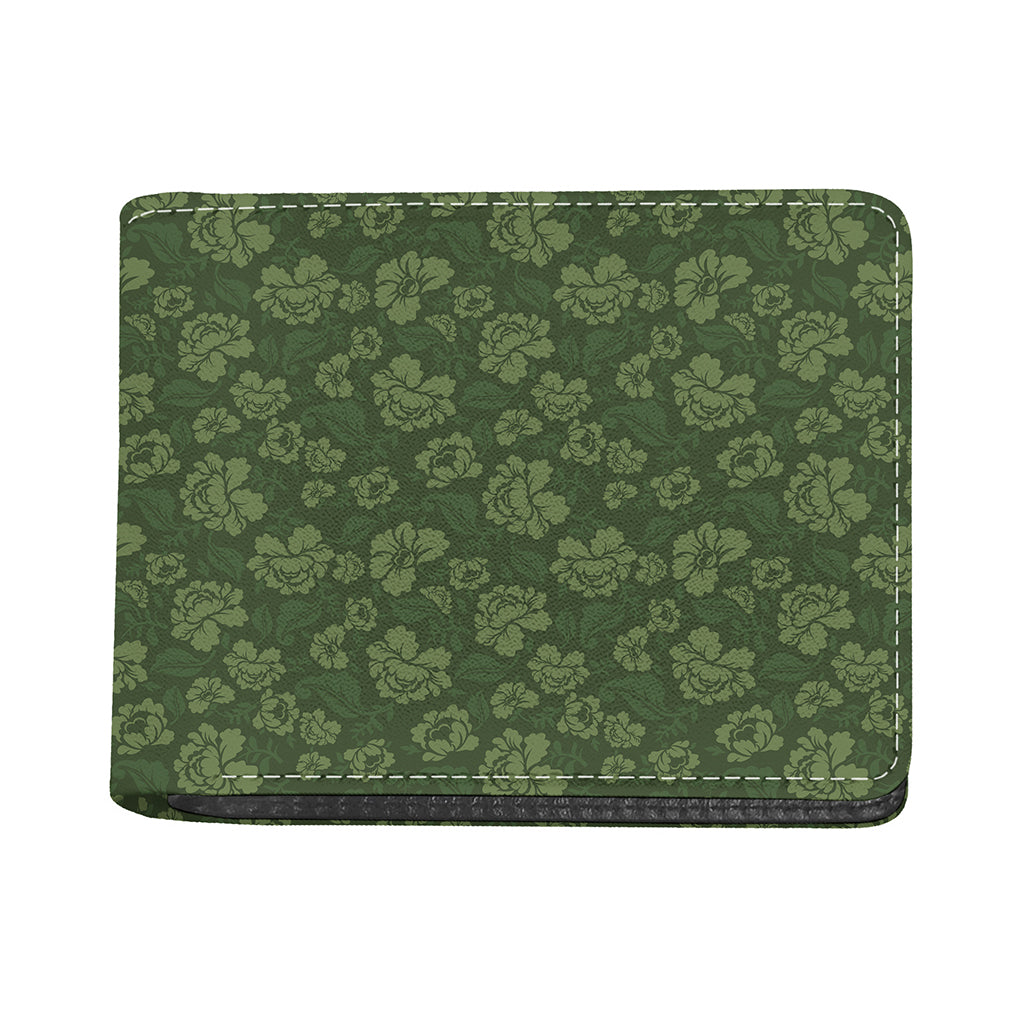 Military Green Camo Flower Pattern Print Bifold Wallet