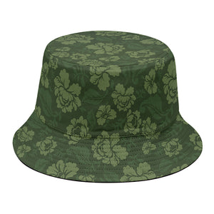 Military Green Camo Flower Pattern Print Bucket Hat