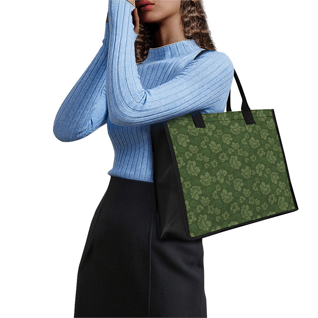 Military Green Camo Flower Pattern Print Canvas Tote Bag