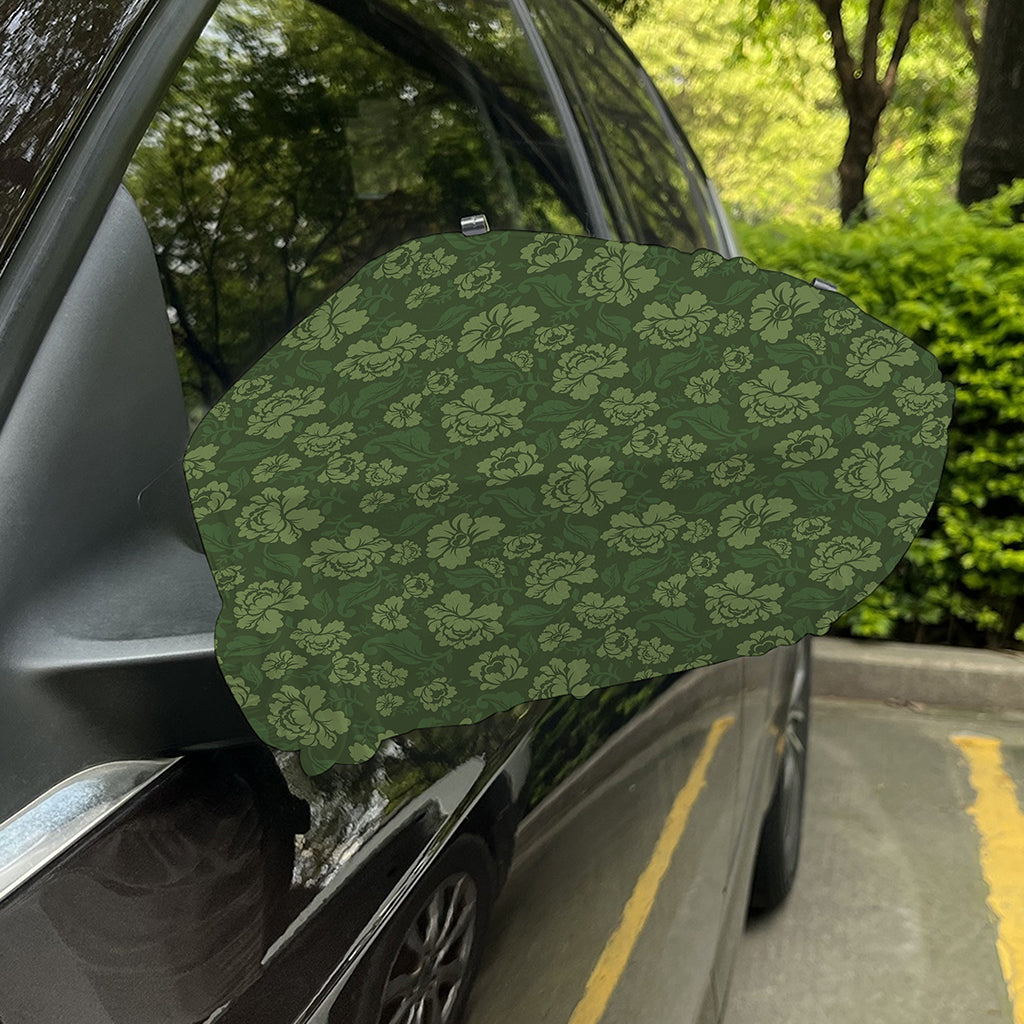 Military Green Camo Flower Pattern Print Car Side Mirror Covers