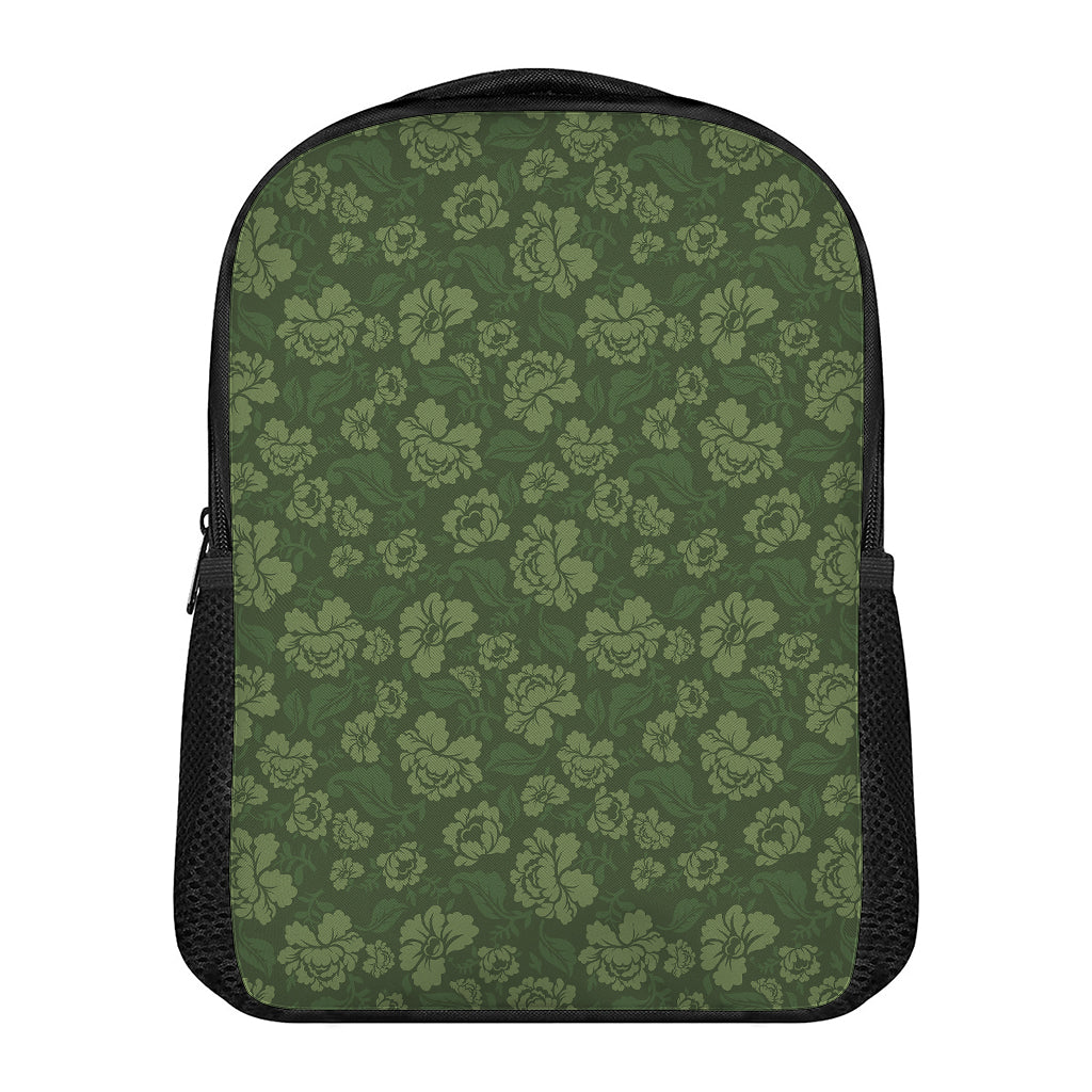 Military Green Camo Flower Pattern Print Casual Backpack