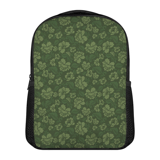 Military Green Camo Flower Pattern Print Casual Backpack