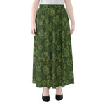 Military Green Camo Flower Pattern Print Chiffon Maxi Skirt