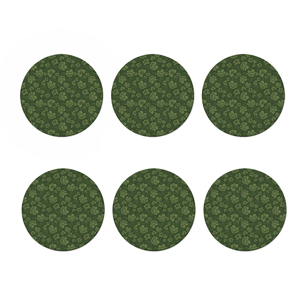 Military Green Camo Flower Pattern Print Coaster Set
