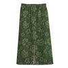 Military Green Camo Flower Pattern Print Cotton Front Slit Maxi Skirt