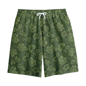 Military Green Camo Flower Pattern Print Cotton Shorts