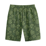 Military Green Camo Flower Pattern Print Cotton Shorts