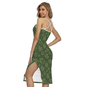 Military Green Camo Flower Pattern Print Cross Back Cami Dress