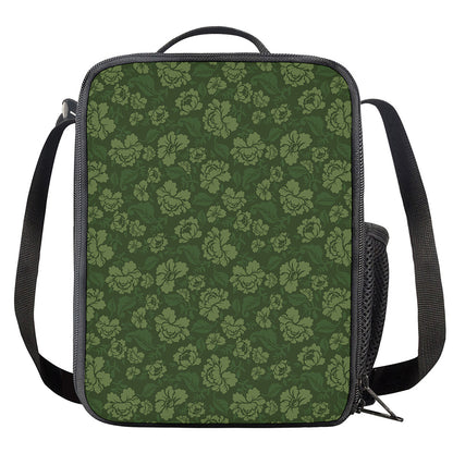 Military Green Camo Flower Pattern Print Crossbody Lunch Bag
