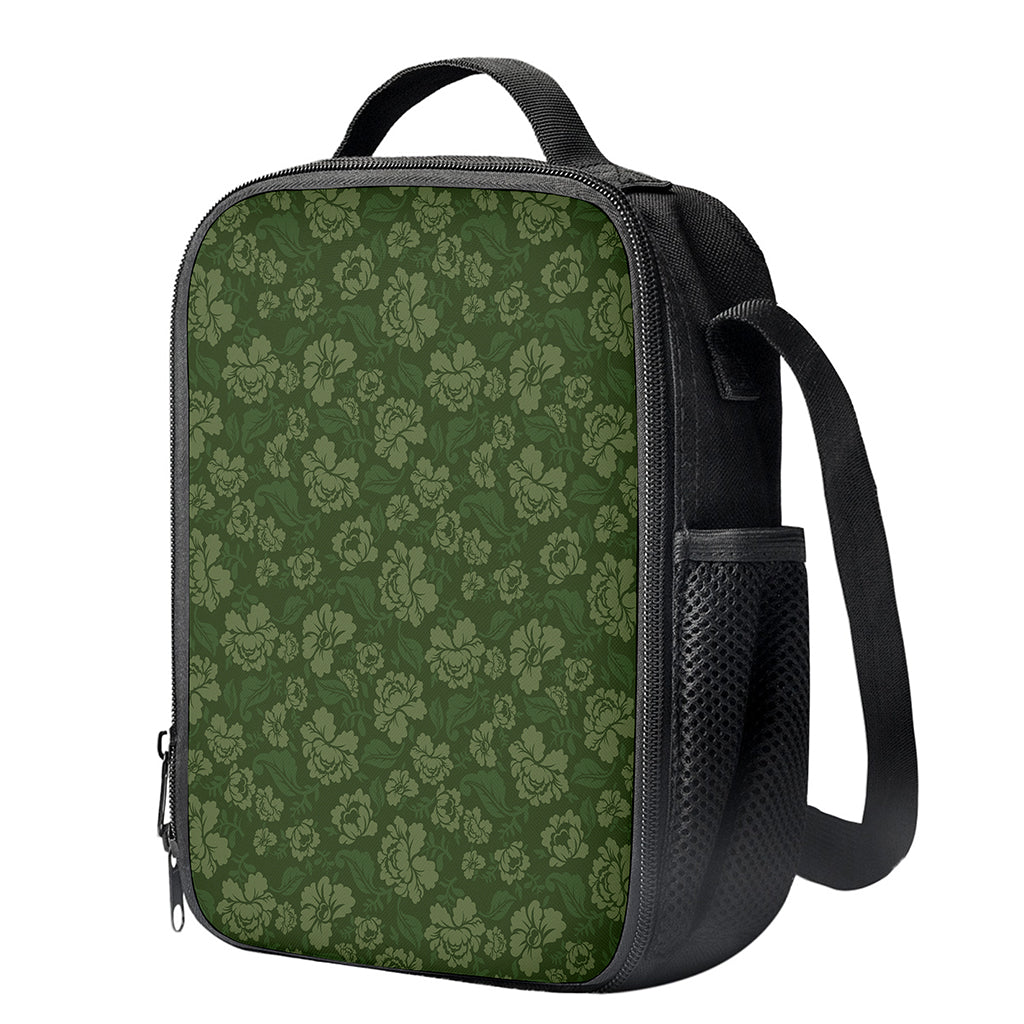 Military Green Camo Flower Pattern Print Crossbody Lunch Bag