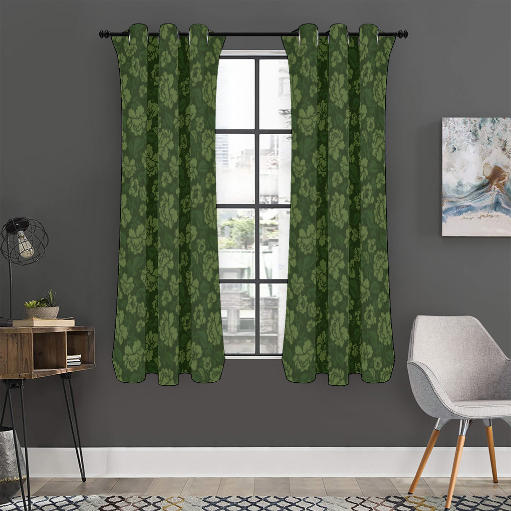 Military Green Camo Flower Pattern Print Curtain