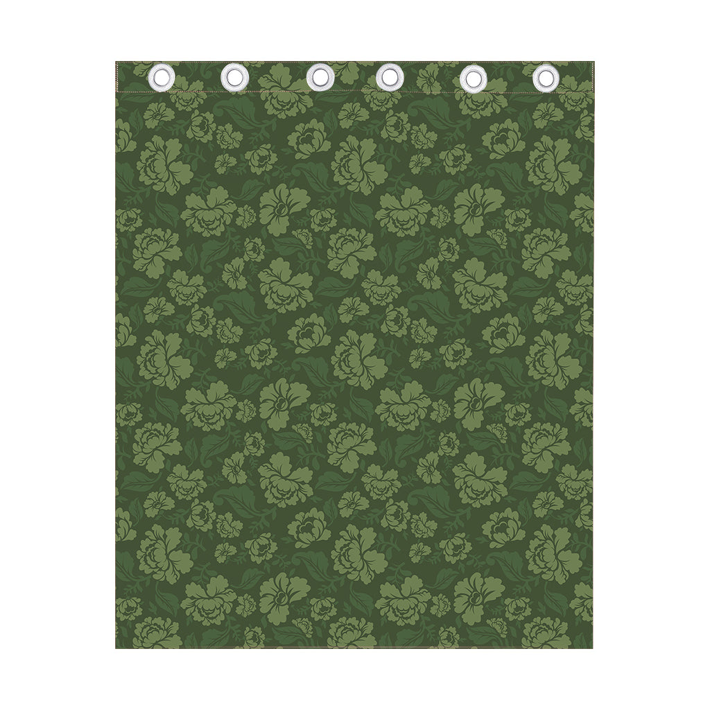 Military Green Camo Flower Pattern Print Curtain