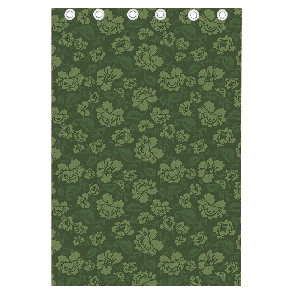 Military Green Camo Flower Pattern Print Curtain