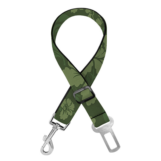 Military Green Camo Flower Pattern Print Dog Seat Belt