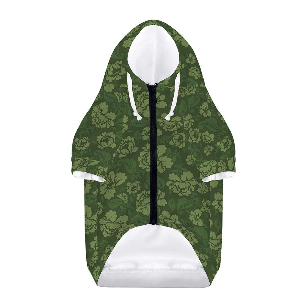 Military Green Camo Flower Pattern Print Dog Zip Up Hoodie