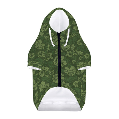 Military Green Camo Flower Pattern Print Dog Zip Up Hoodie