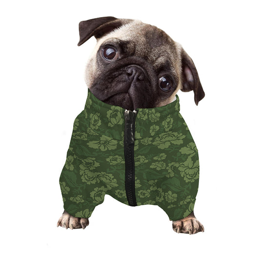 Military Green Camo Flower Pattern Print Dog Zip Up Jacket