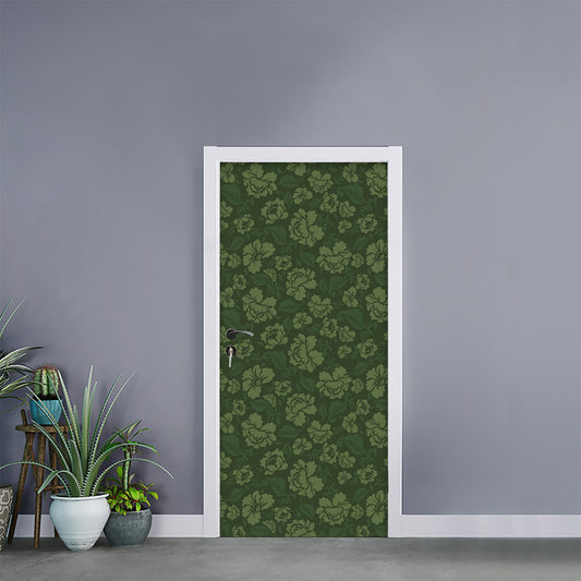 Military Green Camo Flower Pattern Print Door Sticker