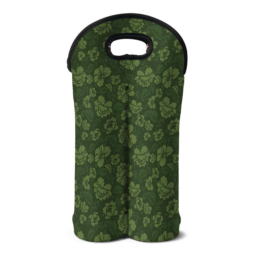 Military Green Camo Flower Pattern Print Double Neoprene Wine Tote