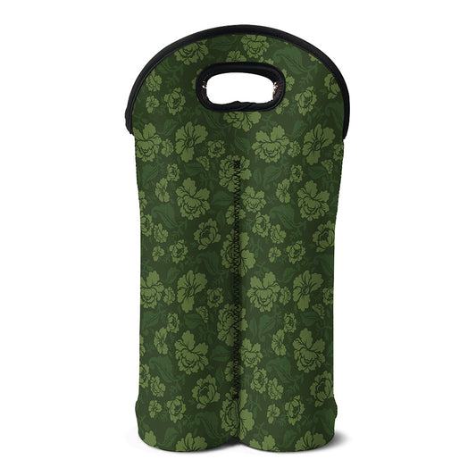 Military Green Camo Flower Pattern Print Double Neoprene Wine Tote