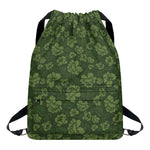 Military Green Camo Flower Pattern Print Drawstring Backpack