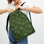 Military Green Camo Flower Pattern Print Drawstring Backpack