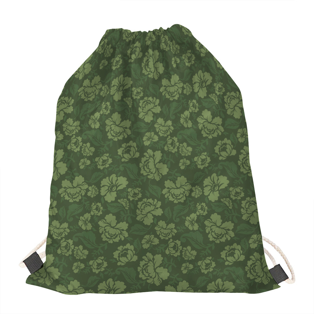 Military Green Camo Flower Pattern Print Drawstring Bag