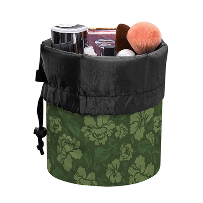 Military Green Camo Flower Pattern Print Drawstring Makeup Bag