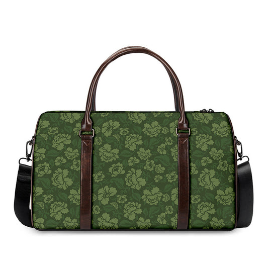 Military Green Camo Flower Pattern Print Duffle Bag