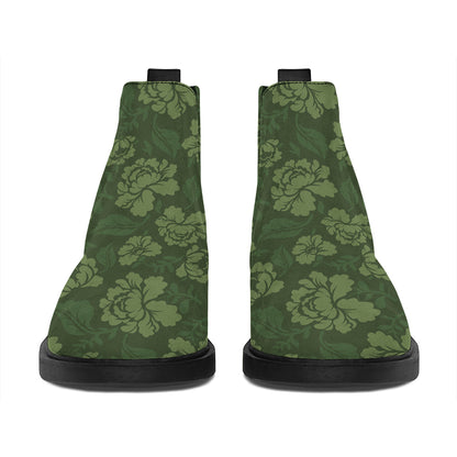 Military Green Camo Flower Pattern Print Flat Ankle Boots
