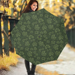 Military Green Camo Flower Pattern Print Foldable Umbrella