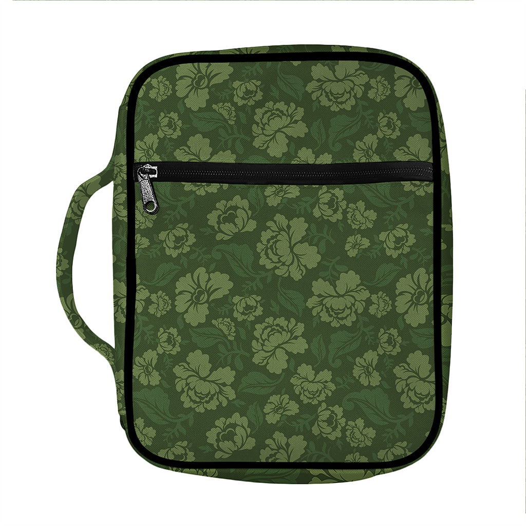 Military Green Camo Flower Pattern Print Front Pocket Bible Bag