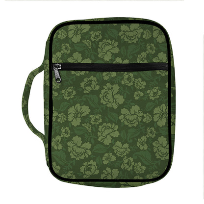 Military Green Camo Flower Pattern Print Front Pocket Bible Bag