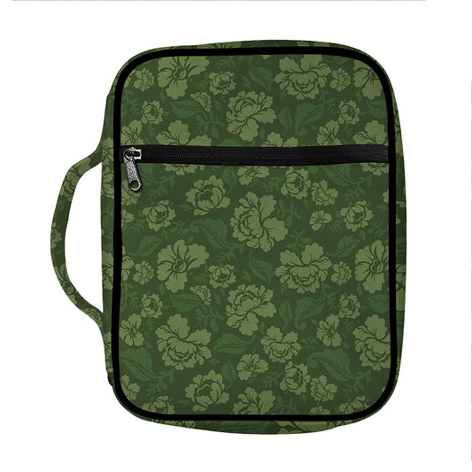 Military Green Camo Flower Pattern Print Front Pocket Bible Bag