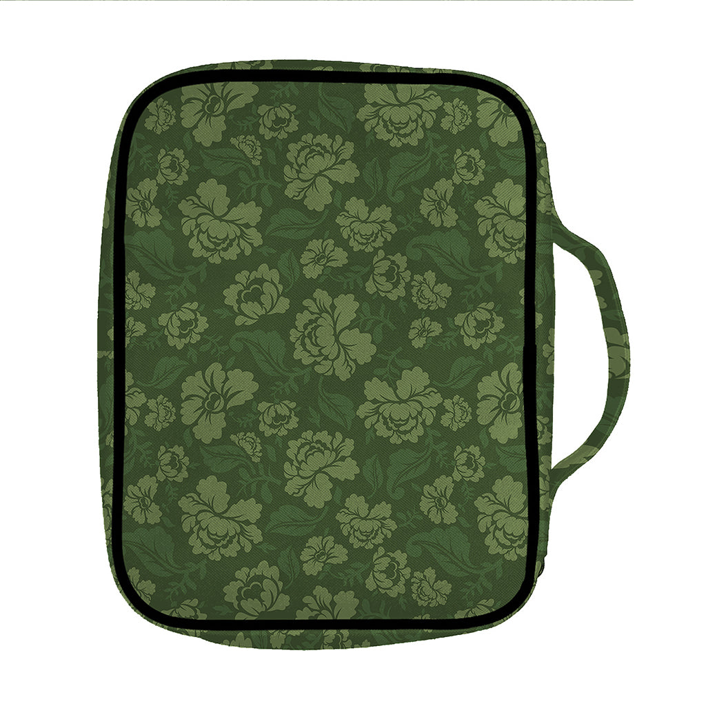 Military Green Camo Flower Pattern Print Front Pocket Bible Bag
