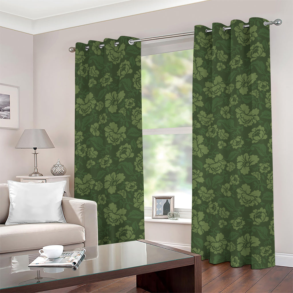 Military Green Camo Flower Pattern Print Grommet Curtains