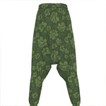 Military Green Camo Flower Pattern Print Hammer Pants