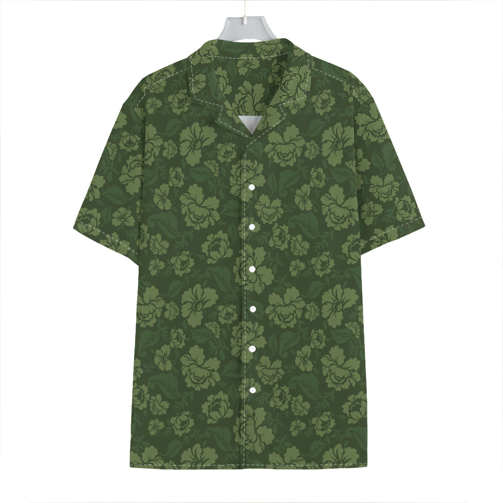 Military Green Camo Flower Pattern Print Hawaiian Shirt