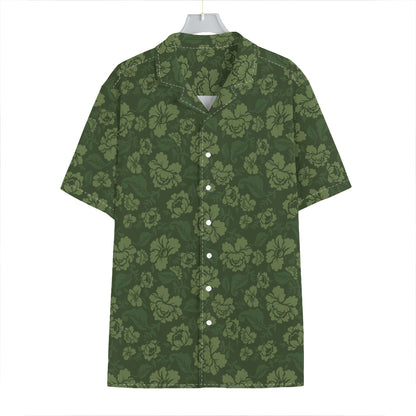 Military Green Camo Flower Pattern Print Hawaiian Shirt