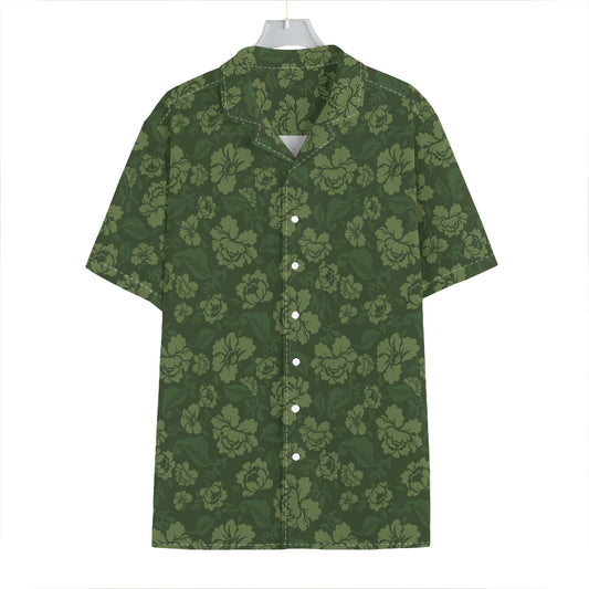 Military Green Camo Flower Pattern Print Hawaiian Shirt