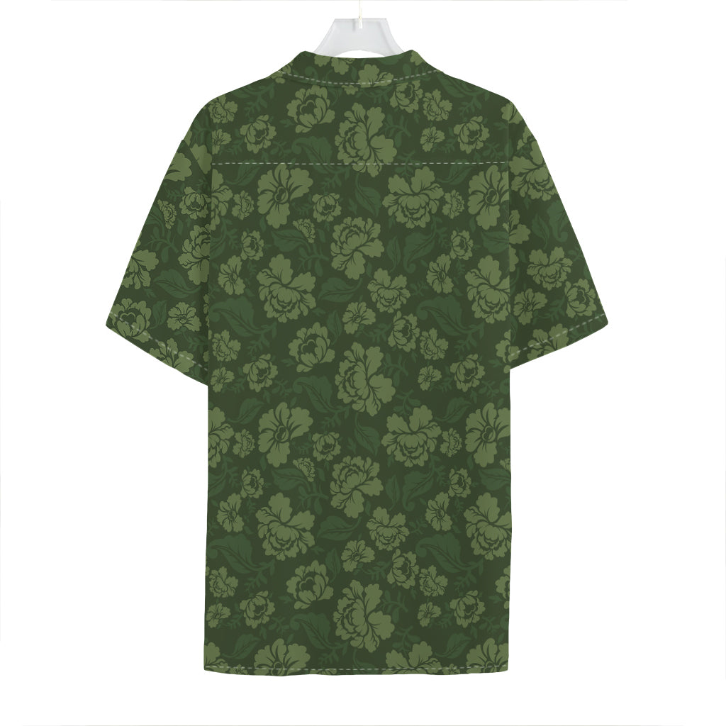 Military Green Camo Flower Pattern Print Hawaiian Shirt