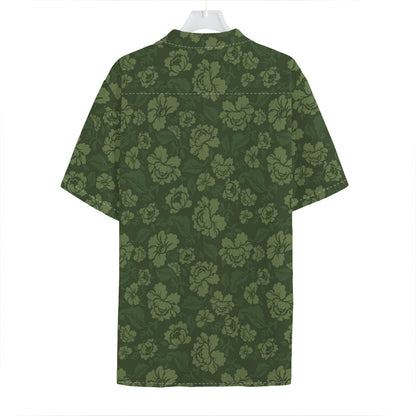 Military Green Camo Flower Pattern Print Hawaiian Shirt