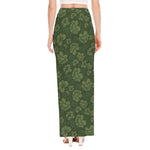 Military Green Camo Flower Pattern Print High Slit Maxi Skirt