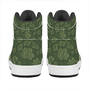 Military Green Camo Flower Pattern Print High Top Leather Sneakers