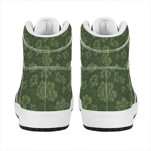 Military Green Camo Flower Pattern Print High Top Leather Sneakers