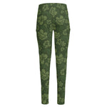 Military Green Camo Flower Pattern Print High-Waisted Pocket Leggings